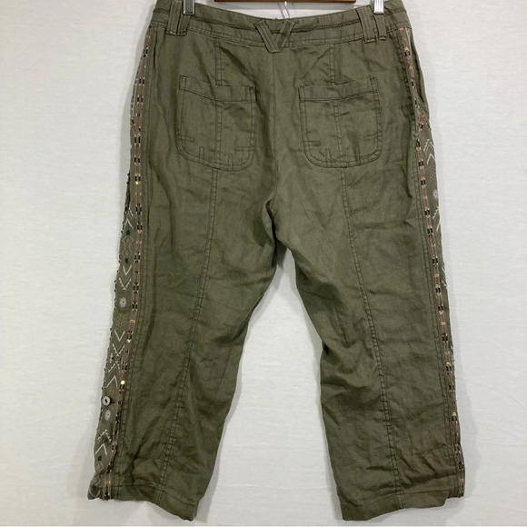INC International Concepts 100% Linen Olive Green Boho Casual Pants Size 8 - Picture 12 of 13